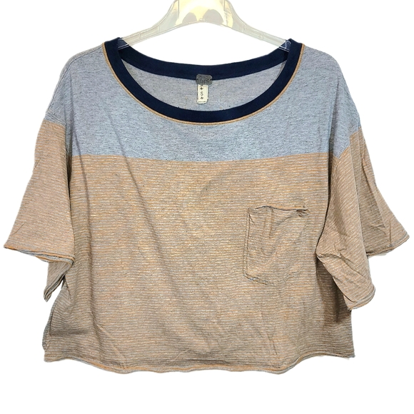 We The Free People Shirt Womens Small Gray Oversized Crop Boxy Stripe Girl Crush - Picture 2 of 12